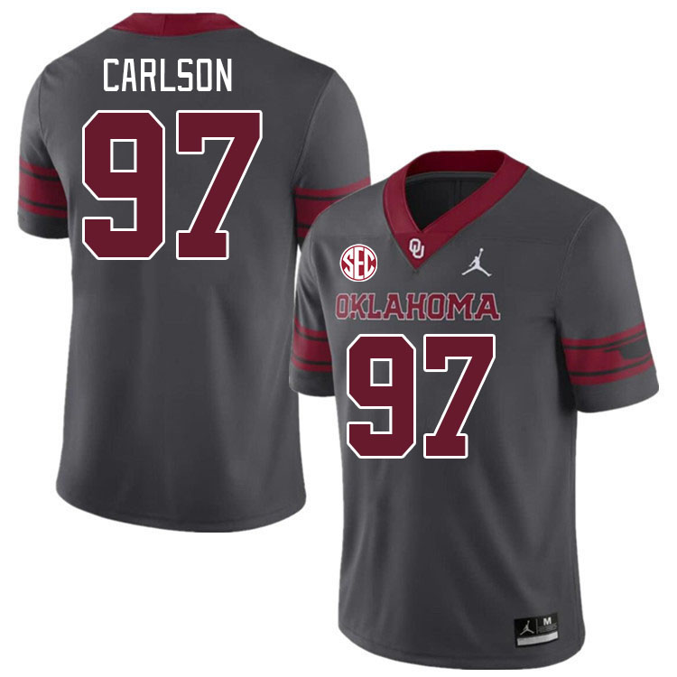 Men #97 Kyle Carlson Oklahoma Sooners 2024 SEC Conference College Football Jerseys-Charcoal